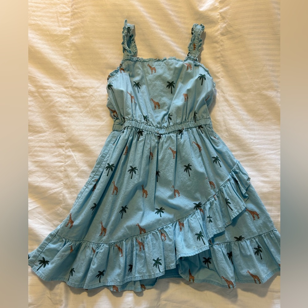 Janie and Jack Light Blue Dress with Giraffe and Palm Tree Print